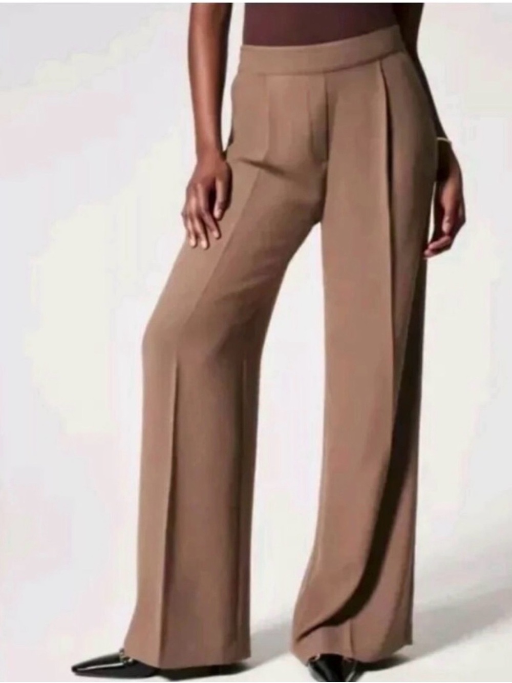 Spanx Pleated Wide Leg Carefree Crepe Pants in Cedar Size Medium Regular (D1133)